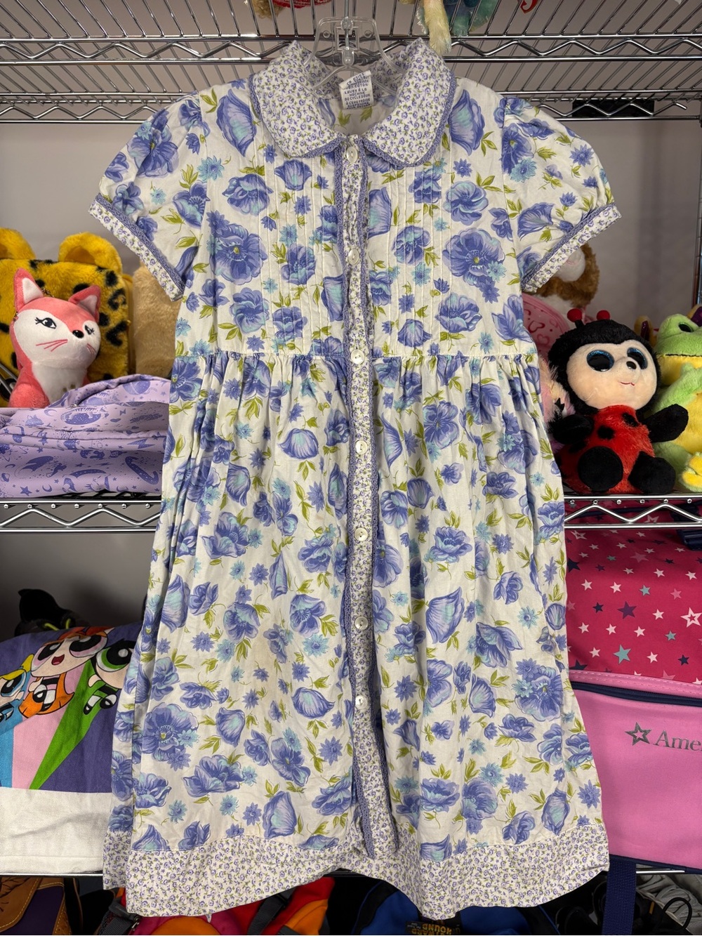 Vintage April Cornell Girls Floral Dress - Cottagecore Blue Purple 100% Cotton